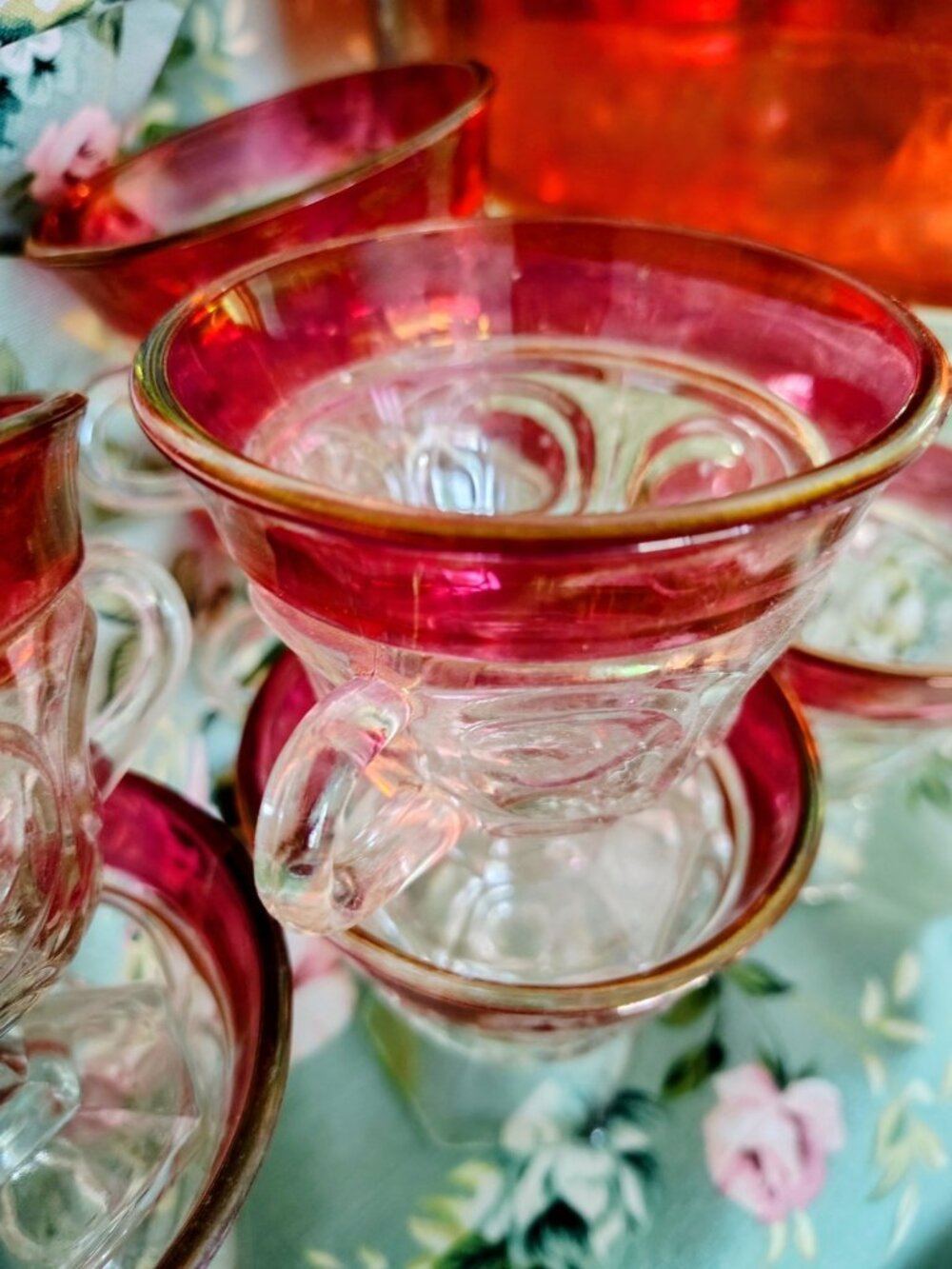 Vintage 1960s Indiana Glass Company Cranberry Red Glass Bowl, 11 Glasses, Set - Picture 5 of 16
